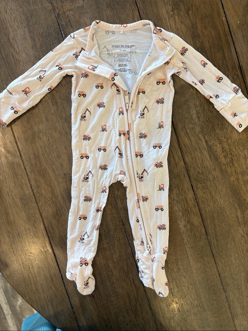 Posh Peanut Bamboo Zippered Footie in Construction. Size: 0-3 mos. Like New.